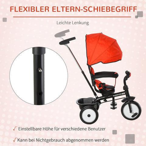 Rootz 2 in 1 Children's Tricycle - Red, Black - Metal, Plastic, Fabric - 30.7 cm x 18.5 cm x 38.97 cm