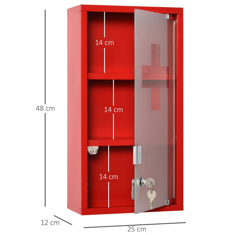 Rootz Medicine Cabinet - Red - Steel, Glass - 9.84 cm x 4.72 cm x 18.89 cm
