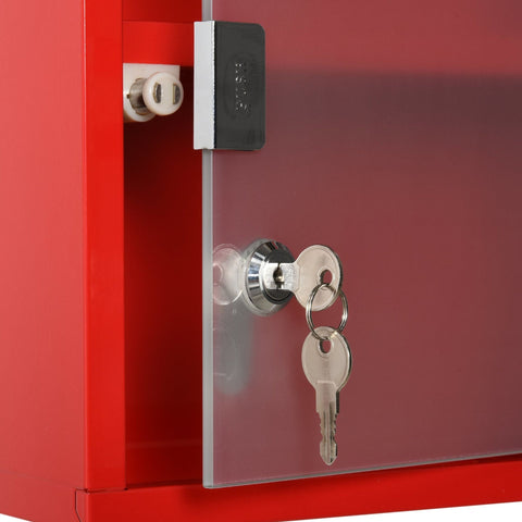Rootz Medicine Cabinet - Red - Steel, Glass - 9.84 cm x 4.72 cm x 18.89 cm