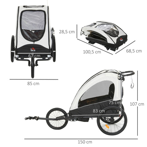 Rootz 3 in 1 Children's Trailer Jogger - White, Black - Aluminium, Oxford, Rubber - 59.05 cm x 33.46 cm x 42.12 cm