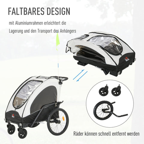 Rootz 3 in 1 Children's Trailer Jogger - White, Black - Aluminium, Oxford, Rubber - 59.05 cm x 33.46 cm x 42.12 cm