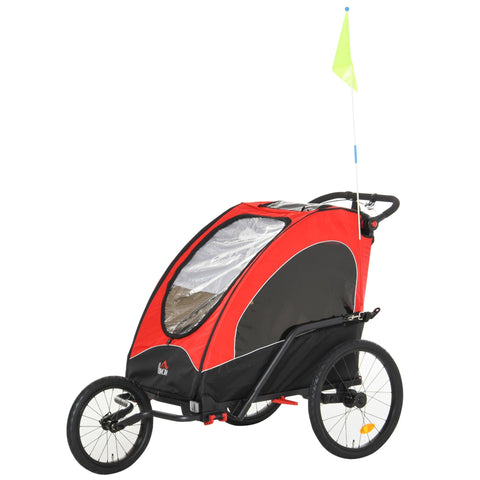 Rootz 3 in 1 Children's Trailer Jogger - Red, Black - Aluminium, Oxford, Rubber - 59.05 cm x 33.46 cm x 42.12 cm