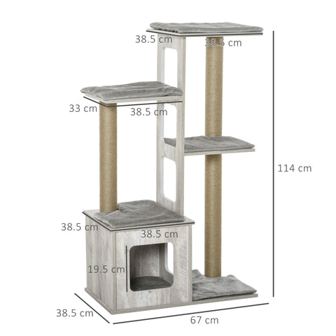 Rootz Cat Tree Scratching Post - Gray - Engineered Wood, Jute, Plush - 26.38cm x 15.16cm x 44.88cm