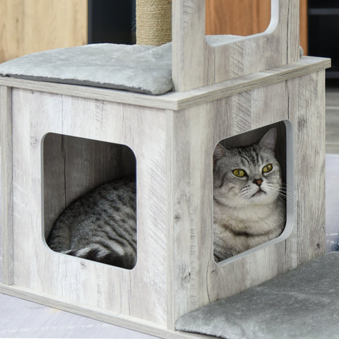 Rootz Cat Tree Scratching Post - Gray - Engineered Wood, Jute, Plush - 26.38cm x 15.16cm x 44.88cm