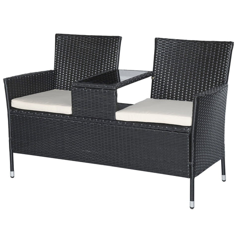 Rootz Poly Rattan Lounge Garden Bench - Black, Beige - Polyrattan, Steel, Glass - 52.36 cm x 24.8 cm x 33.07 cm