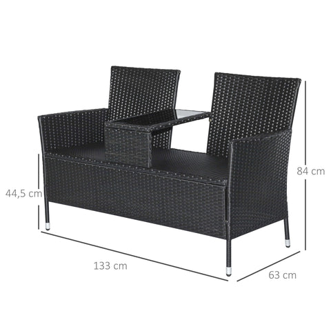 Rootz Poly Rattan Lounge Garden Bench - Black, Beige - Polyrattan, Steel, Glass - 52.36 cm x 24.8 cm x 33.07 cm