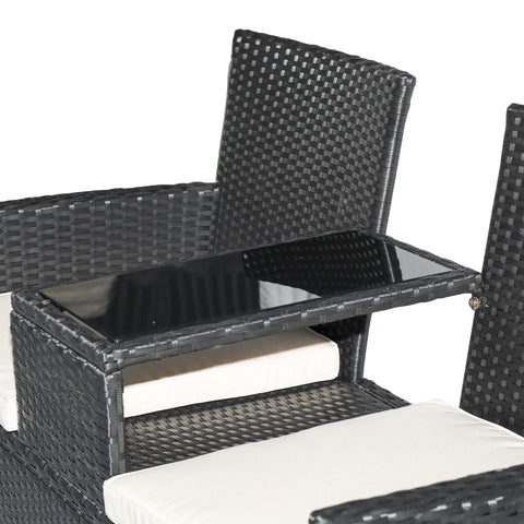 Rootz Poly Rattan Lounge Garden Bench - Black, Beige - Polyrattan, Steel, Glass - 52.36 cm x 24.8 cm x 33.07 cm