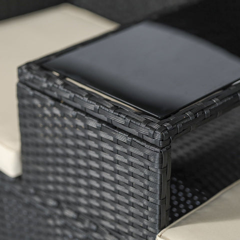 Rootz Poly Rattan Lounge Garden Bench - Black, Beige - Polyrattan, Steel, Glass - 52.36 cm x 24.8 cm x 33.07 cm