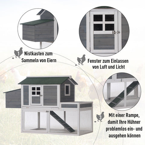 Rootz Kippenhok - Grijs - Hout, Metaal - 62,99 cm x 31,49 cm x 43,3 cm