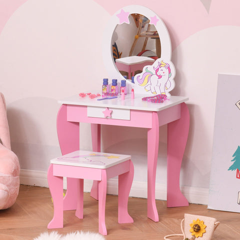 Rootz 2-Set Children's Dressing Table - Pink, White - Engineered Wood, Acrylic - 19.29 cm x 13.38 cm x 35.43 cm