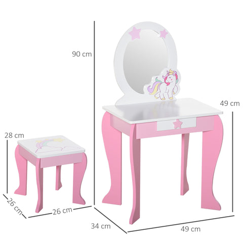 Rootz 2-delige kaptafel voor kinderen - roze, wit - bewerkt hout, acryl - 19,29 cm x 13,38 cm x 35,43 cm