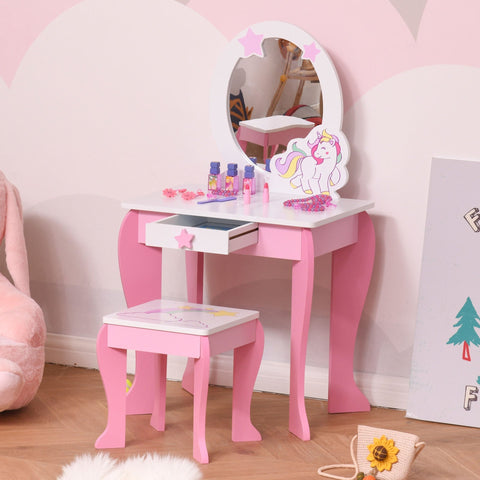 Rootz 2-Set Children's Dressing Table - Pink, White - Engineered Wood, Acrylic - 19.29 cm x 13.38 cm x 35.43 cm