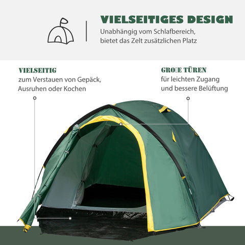 Rootz Camping Tent - Green, Yellow - Polyester, Pe, Fiberglass - 127.95 cm x 72.04 cm x 51.18 cm