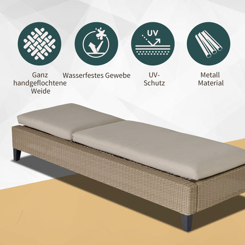 Rootz Rattan Lounger - Beige, Cream - Steel, Rattan, Polyester - 28.34 cm x 77.95 cm x 11.81 cm