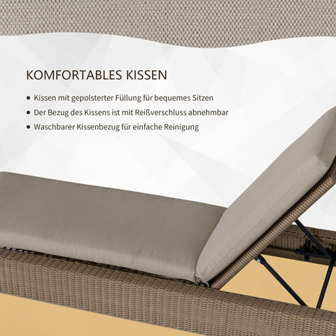 Rootz Rattan Lounger - Beige, Cream - Steel, Rattan, Polyester - 28.34 cm x 77.95 cm x 11.81 cm