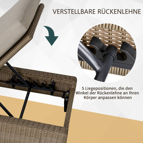 Rootz Rattan Lounger - Beige, Cream - Steel, Rattan, Polyester - 28.34 cm x 77.95 cm x 11.81 cm