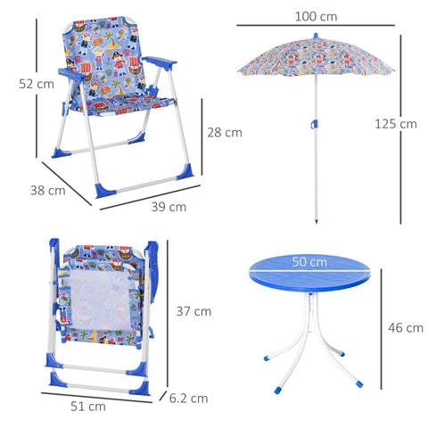 Rootz 4-delige Kinderzitgroep Tuintafel - Blauw - Metaal, Polyester - 19,68 cm x 19,68 cm x 18,11 cm