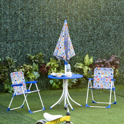 Rootz 4-delige Kinderzitgroep Tuintafel - Blauw - Metaal, Polyester - 19,68 cm x 19,68 cm x 18,11 cm