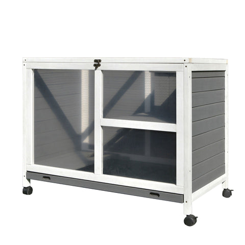 Rootz Rabbit Hutch Double Decker - Gray - Spruce Wood, Glass, Abs - 36.02cm x 20.98cm x 28.74cm