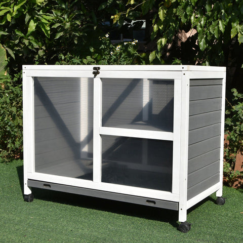 Rootz Rabbit Hutch Double Decker - Gray - Spruce Wood, Glass, Abs - 36.02cm x 20.98cm x 28.74cm