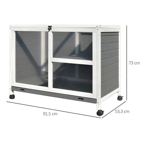 Rootz Rabbit Hutch Double Decker - Gray - Spruce Wood, Glass, Abs - 36.02cm x 20.98cm x 28.74cm