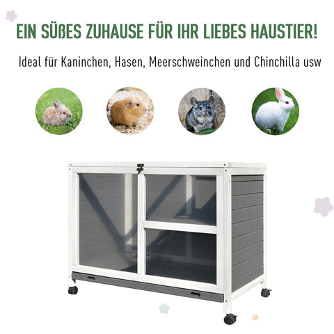 Rootz Rabbit Hutch Double Decker - Gray - Spruce Wood, Glass, Abs - 36.02cm x 20.98cm x 28.74cm