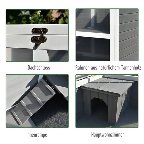 Rootz Rabbit Hutch Double Decker - Gray - Spruce Wood, Glass, Abs - 36.02cm x 20.98cm x 28.74cm