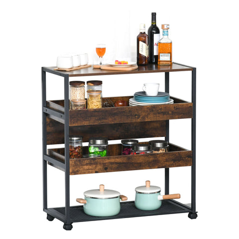 Rootz Sikkel Kitchen trolley serving trolley - Rustic Brown - Engineered wood, Metal - 31.5 cm x 15.75 cm x 35.43 cm