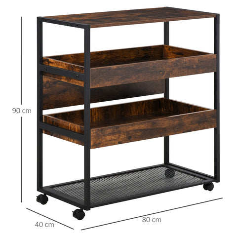 Rootz Sikkel Kitchen trolley serving trolley - Rustic Brown - Engineered wood, Metal - 31.5 cm x 15.75 cm x 35.43 cm