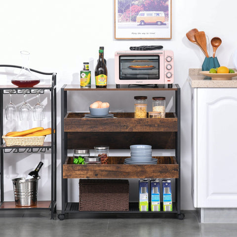 Rootz Sikkel Kitchen trolley serving trolley - Rustic Brown - Engineered wood, Metal - 31.5 cm x 15.75 cm x 35.43 cm