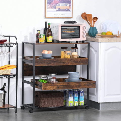 Rootz Sikkel Kitchen trolley serving trolley - Rustic Brown - Engineered wood, Metal - 31.5 cm x 15.75 cm x 35.43 cm