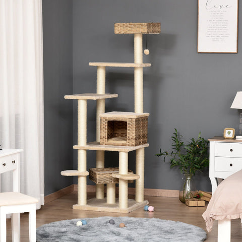 Rootz Krabpaal - Beige, Bruin - Engineered Wood, Pluche, Sisal - 21,65 cm x 21,65 cm x 68,5 cm