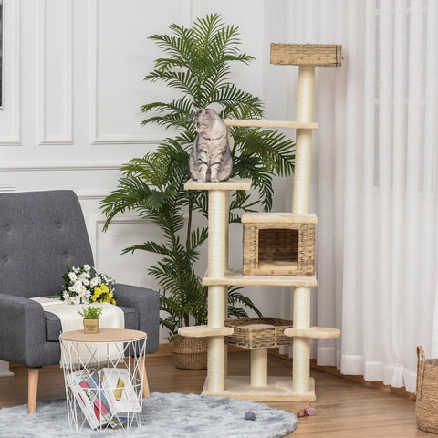 Rootz Krabpaal - Beige, Bruin - Engineered Wood, Pluche, Sisal - 21,65 cm x 21,65 cm x 68,5 cm