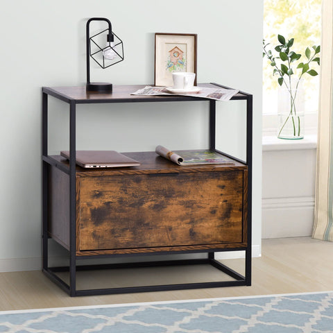 Rootz Side table with drawer - Black, Brown - Chipboard, Steel Frame - 28.74 cm x 17.91 cm x 29.92 cm