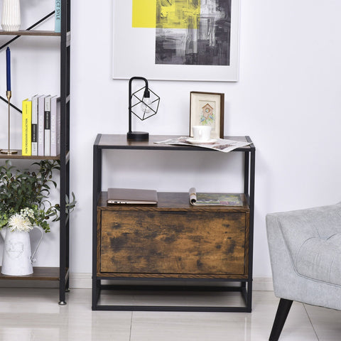 Rootz Side table with drawer - Black, Brown - Chipboard, Steel Frame - 28.74 cm x 17.91 cm x 29.92 cm