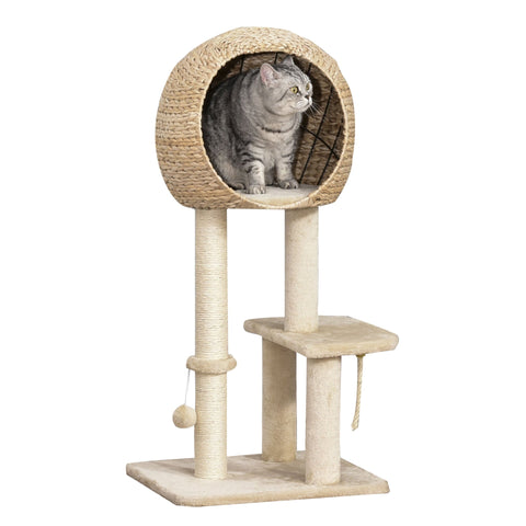 Rootz Cat Tree Scratching Post - Beige - Engineered Wood, Plush, Sisal - 18.89cm x 15.74cm x 39.37cm