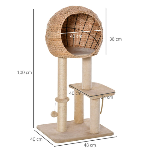 Rootz Cat Tree Scratching Post - Beige - Engineered Wood, Plush, Sisal - 18.89cm x 15.74cm x 39.37cm