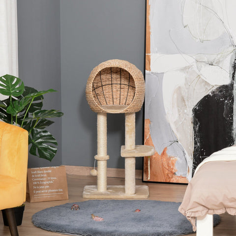 Rootz Cat Tree Scratching Post - Beige - Engineered Wood, Plush, Sisal - 18.89cm x 15.74cm x 39.37cm