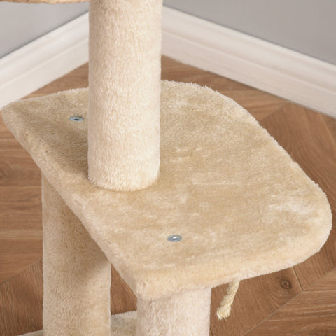 Rootz Cat Tree Scratching Post - Beige - Engineered Wood, Plush, Sisal - 18.89cm x 15.74cm x 39.37cm