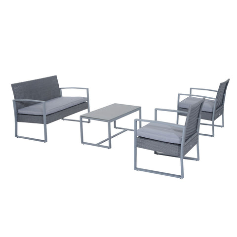 Rootz 4-part. Garden furniture set - Gray - Metal, Pe Rattan, Polyester - cm x 44.09 cm x 29.92 cm