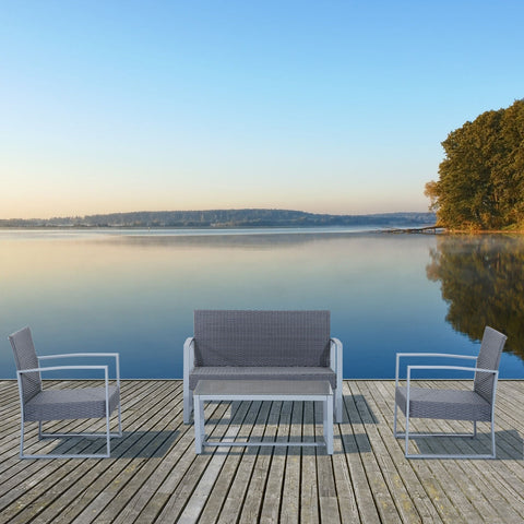 Rootz 4-part. Garden furniture set - Gray - Metal, Pe Rattan, Polyester - cm x 44.09 cm x 29.92 cm