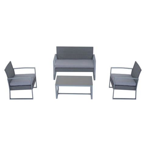 Rootz 4-part. Garden furniture set - Gray - Metal, Pe Rattan, Polyester - cm x 44.09 cm x 29.92 cm