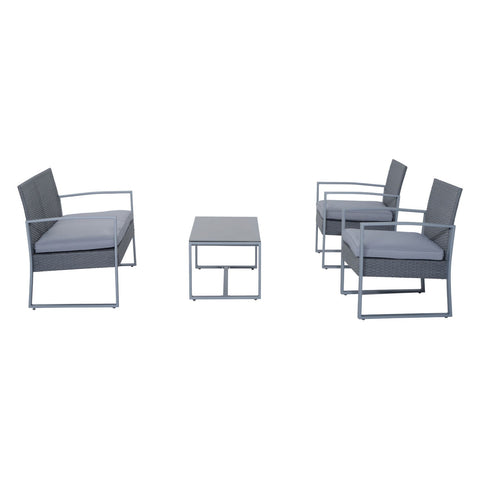 Rootz 4-part. Garden furniture set - Gray - Metal, Pe Rattan, Polyester - cm x 44.09 cm x 29.92 cm
