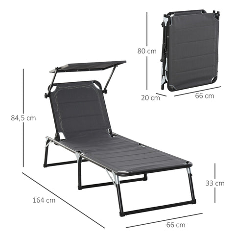 Rootz Lounger 5-way adjustable - Dark gray - Aluminium, Texteline - 64.56 cm x 25.98 cm x 33.26 cm