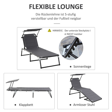 Rootz Lounger 5-way adjustable - Dark gray - Aluminium, Texteline - 64.56 cm x 25.98 cm x 33.26 cm