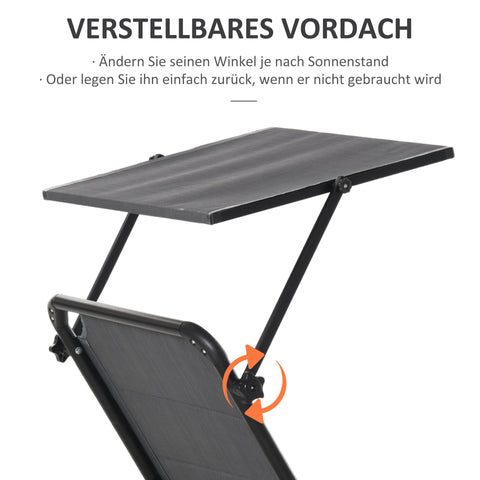 Rootz Lounger 5-way adjustable - Dark gray - Aluminium, Texteline - 64.56 cm x 25.98 cm x 33.26 cm