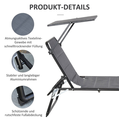 Rootz Lounger 5-way adjustable - Dark gray - Aluminium, Texteline - 64.56 cm x 25.98 cm x 33.26 cm