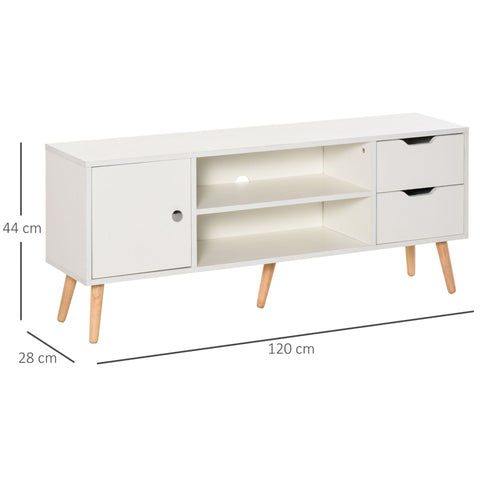 Rootz Low Board TV-Schrank mit 2 Schubladen – Weiß – Spanplatte, – 47,24 cm x 11,02 cm x 17,32 cm