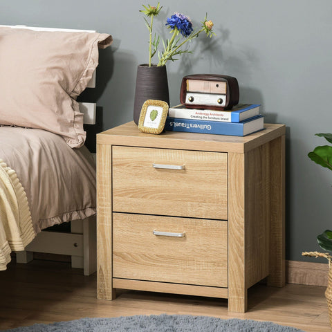 Rootz Bedside table with 2 drawers - Natural - Chipboard - 18.89 cm x 15.35 cm x 20.47 cm