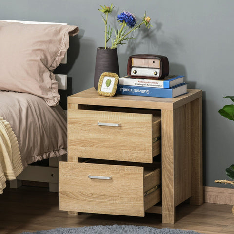 Rootz Bedside table with 2 drawers - Natural - Chipboard - 18.89 cm x 15.35 cm x 20.47 cm